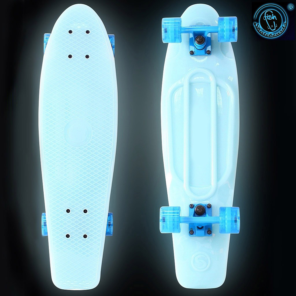 Скейтборд виниловый Y-Scoo Big Fishskateboard Glow 27" 402E-B с сумкой, голубой  